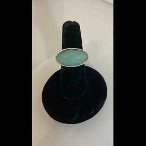 Large Silver adjustable mint color stone ring